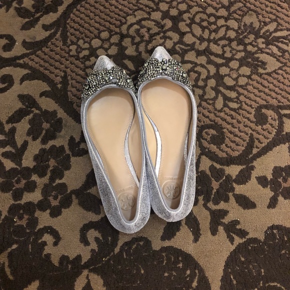 Tory Burch NIB Esme Jeweled Gray Flats 7.5M - Picture 10 of 16
